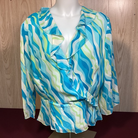 Chadwicks Silk Ruffled mock wrap blouse size 16 - Picture 1 of 8